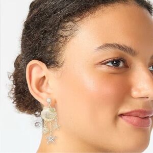 J. CREW Statement Dangling Shell Earrings Gold With Rhinestones NEW